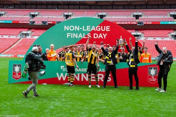 Hebburn players celebrate at Wembley.