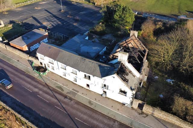 The Whitburn Lodge pub after the 2023 fire. Photo by Ian McClelland Media