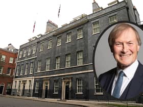 Sir David Amess, inset, who died on Friday, October 15 after being stabbed. Flags at Downing Street have been lowered to half mast.