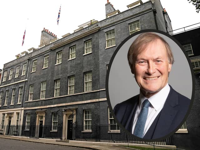 Sir David Amess, inset, who died on Friday, October 15 after being stabbed. Flags at Downing Street have been lowered to half mast.