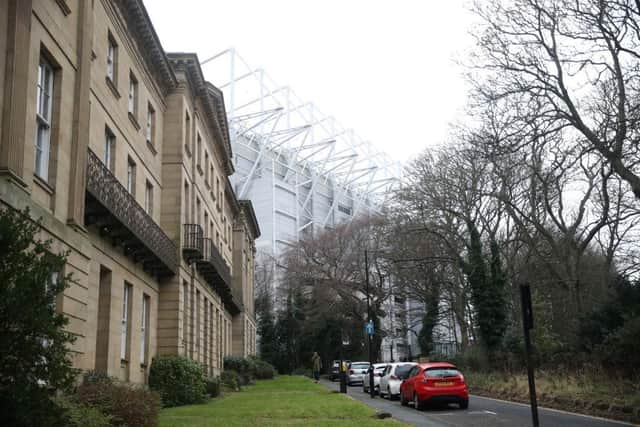 St James's Park is hemmed in on one side by the listed Leazes Terrace building.