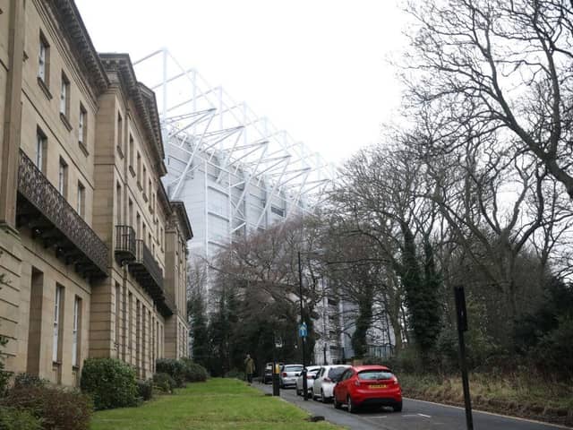 St James's Park is hemmed in on one side by the listed Leazes Terrace building.