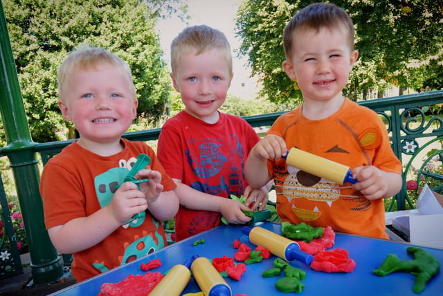 The Change 4 Life session provided children with lots of fun activities in 2014. Here are Daniel Chapman, his brother Jake, and Ethan Smith who were full of smiles while messing about in the messy play area in Mowbray Park.