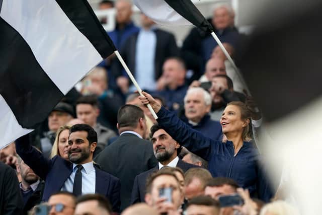 Newcastle United chairman Yasir Al-Rumayyan, centre, with co-owners Mehrdad Ghodoussi and Amanda Staveley at St James's Park.