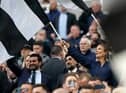 Newcastle United chairman Yasir Al-Rumayyan, centre, with co-owners Mehrdad Ghodoussi and Amanda Staveley at St James's Park.