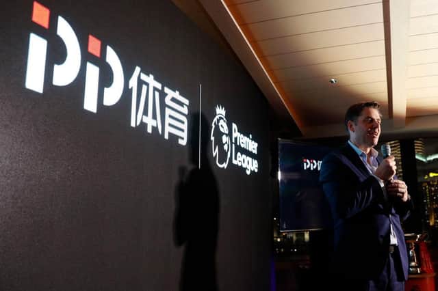 SHANGHAI, CHINA - JULY 19: Richard Masters of Premier League speech during the cocktail reception to celebrate the Premier League Asia Trophy, the youth tournament and showcase the wider football development work in China. during the Premier League Asia Trophy on July 19, 2019 in Shanghai, China. ((Photo by Fred Lee/Getty Images for Premier League)