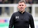 Hartlepool United manager Dave Challinor  during the Sky Bet League 2 match between Hartlepool United and Northampton Town at Victoria Park, Hartlepool on Saturday 9th October 2021. (Credit: Mark Fletcher | MI News)