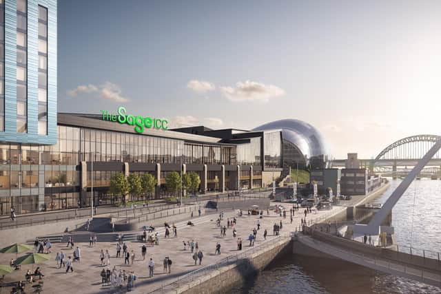 Artists impression of The Sage, a new conference centre and arena being built on the Gateshead Quayside