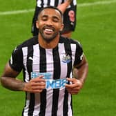 NEWCASTLE UPON TYNE, ENGLAND - OCTOBER 03: Callum Wilson of Newcastle United celebrates after scoring his team's third goal during the Premier League match between Newcastle United and Burnley at St. James Park on October 03, 2020 in Newcastle upon Tyne, England.