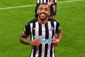 NEWCASTLE UPON TYNE, ENGLAND - OCTOBER 03: Callum Wilson of Newcastle United celebrates after scoring his team's third goal during the Premier League match between Newcastle United and Burnley at St. James Park on October 03, 2020 in Newcastle upon Tyne, England.
