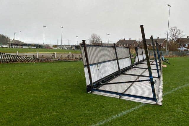 Damage to the stand at Boldon CA after Storm Arwen. Picture by Kevin Brady.