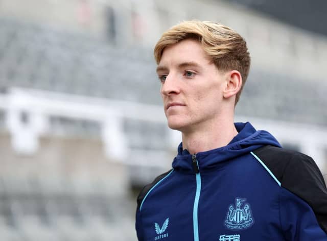 New Newcastle United signing Anthony Gordon arrives at St James's Park.