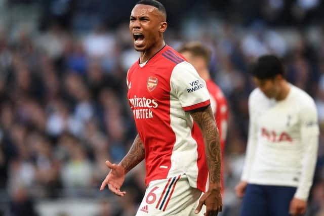 Gabriel of Arsenal during the Premier League match between Tottenham Hotspur and Arsenal at Tottenham Hotspur Stadium on May 12, 2022 in London, England. (Photo by Stuart MacFarlane/Arsenal FC via Getty Images)