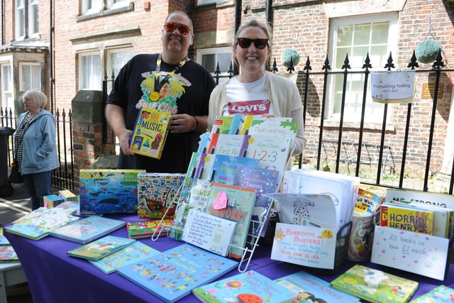 Wayne Groves and Victoria Cowx manning the book stall.