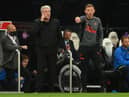 NEWCASTLE UPON TYNE, ENGLAND - OCTOBER 17: Newcastle manager Steve Bruce (l) with coach Graeme Jones on the touchline during the Premier League match between Newcastle United and Tottenham Hotspur at St. James Park on October 17, 2021 in Newcastle upon Tyne, England. (Photo by Stu Forster/Getty Images)