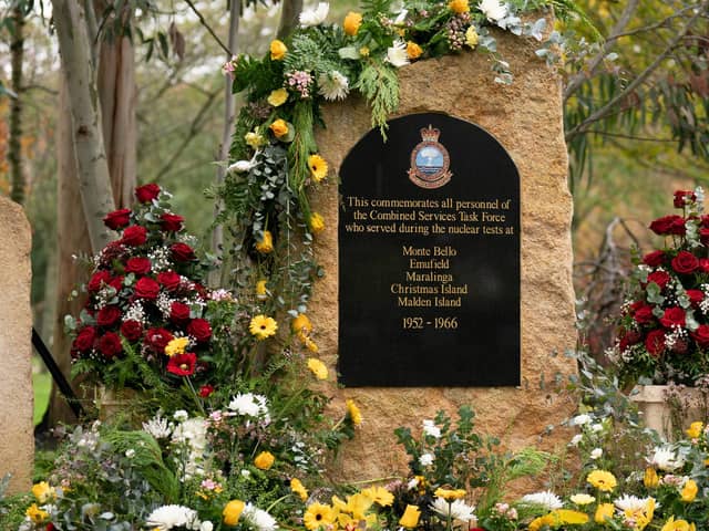 A memorial for the nuclear test veterans at the National Memorial Arboretum in Alrewas, Staffordshire. Photo by PA