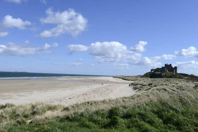 Bamburgh beach and castle.