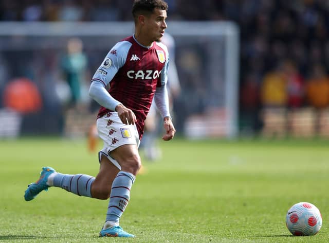 WOLVERHAMPTON, ENGLAND - APRIL 02: Philippe Coutinho of Aston Villa in action during the Premier League match between Wolverhampton Wanderers and Aston Villa at Molineux on April 02, 2022 in Wolverhampton, England. (Photo by Richard Heathcote/Getty Images)