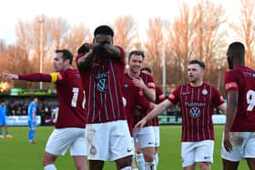 South Shields made it seven wins from nine in the Pitching In Northern Premier League by overcoming Marine in a feisty affair at 1st Cloud Arena on Saturday. Picture by Kev Wilson.