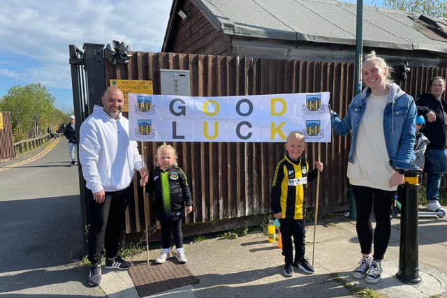 From left: Chris Marshall, Matilda Marshall, Ruben Marshall and Helen Marshall wishing the team good luck ahead of the FA Vase final.