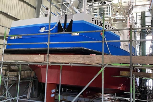 The Pride of the Tyne in dry dock at the UK Docks yard in South Shields.