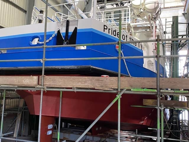 The Pride of the Tyne in dry dock at the UK Docks yard in South Shields.