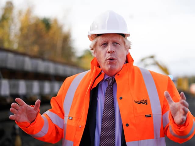 Prime Minister Boris Johnson during a visit to the Network Rail hub in North Yorkshire, to coincide with the announcement of the Integrated Rail Plan