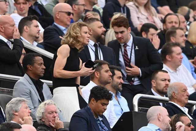 Newcastle United co-owner Amanda Staveley looks on wearing a black and white skirt during the Premier League match between Newcastle United and Nottingham Forest at St. James Park on August 06, 2022 in Newcastle upon Tyne, England. (Photo by Stu Forster/Getty Images)