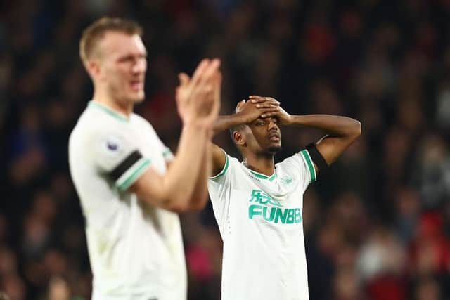Newcastle United striker Alexander Isak reacts to the final whistle yesterday.