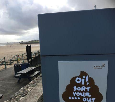 Sunderland City Council's litter posters placed along Seaburn beach