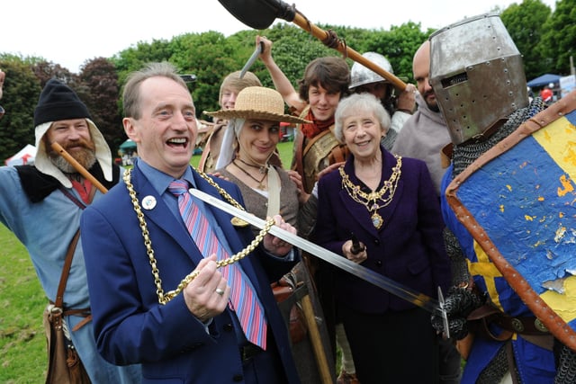 Jarrow Festival's Medieval Fayre held at Drewetts Park 6 years ago and the Mayor Coun Alan Smith and Mayoress Coun Moira Smith were surrounded by re-enactors.