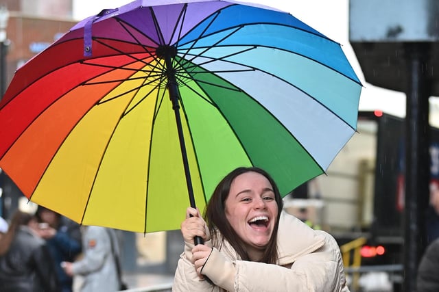 Ellie Leach - best known for portraying Faye Windass on the ITV soap opera Coronation Street arrives in a wet Blackpool.