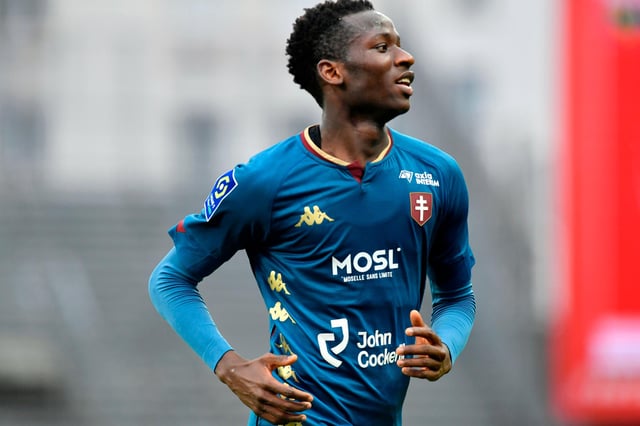 Metz's Senegalese midfielder Pape Matar Sarr celebrates after scoring during the French L1 football match between Brest and Metz at the Francis Le Ble stadium on January 31, 2021 in Brest, Western France. (Photo by Fred TANNEAU / AFP) (Photo by FRED TANNEAU/AFP via Getty Images)