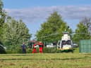 The Great North Air Ambulance landed at Harton Academy to assist with a 'medical incident'. Photo: Alan Hall.