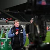 Newcastle United head coach Eddie Howe with the Carabao Cup trophy.