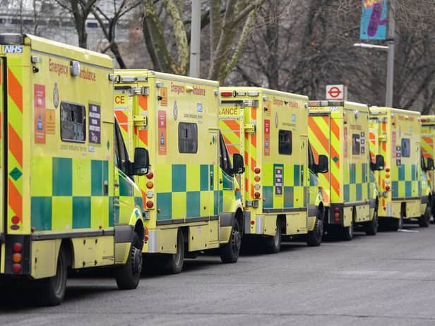 Ambulances outside a hospital