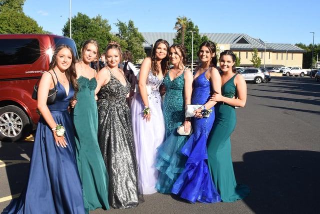 St Wilfrids R.C. College Year 11 girls arrive dressed for the occasion in a range of stylish prom dresses.
