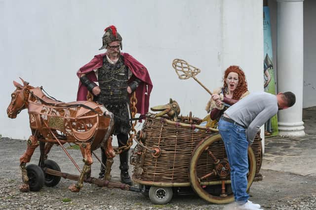 The Wheelabouts as Queen Boudicca at Arbeia Roman Fort, South Shields on Saturday. The Queen seen punishing a Roman.