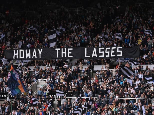 A flag in the Gallowgate End for a Newcastle United Women game at St James' Park last year.