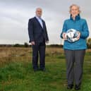 Cllr Moira Smith with Perth Green CA trustee Kevin Mullen, and Cllr Stephen Dean, on land that will be cleared to make way for a new 3G  pitch.