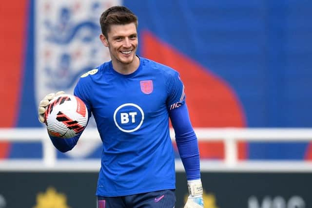 Burnley goalkeeper Nick Pope during an England training session this month.