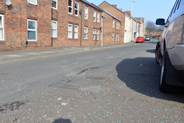 A fragmented road surface on East George Potts Street in South Shields.