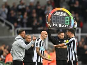 Newcastle player Jonjo Shelvey comes on a substitute for Fabian Schar during the Premier League match between Newcastle United and Aston Villa at St. James Park on October 29, 2022 in Newcastle upon Tyne, England. (Photo by Stu Forster/Getty Images)