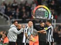 Newcastle player Jonjo Shelvey comes on a substitute for Fabian Schar during the Premier League match between Newcastle United and Aston Villa at St. James Park on October 29, 2022 in Newcastle upon Tyne, England. (Photo by Stu Forster/Getty Images)