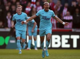 Joelinton celebrates Newcastle United's first goal.