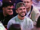 James Maddison, Leicester City and the England Footballer enjoys the darts during Day Nine of The Cazoo World Darts Championship  at Alexandra Palace on December 23, 2022 in London, England. (Photo by Luke Walker/Getty Images)