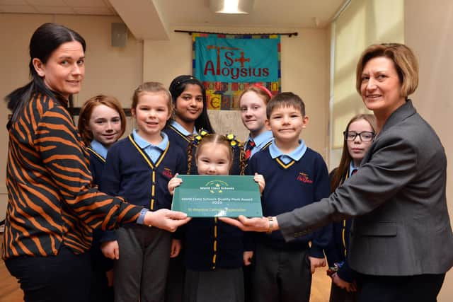 St Aloysius RC Primary School receive World Class Status. Teaching assistant Susan Crawford and Deputy Head Carole Godfrey (R).