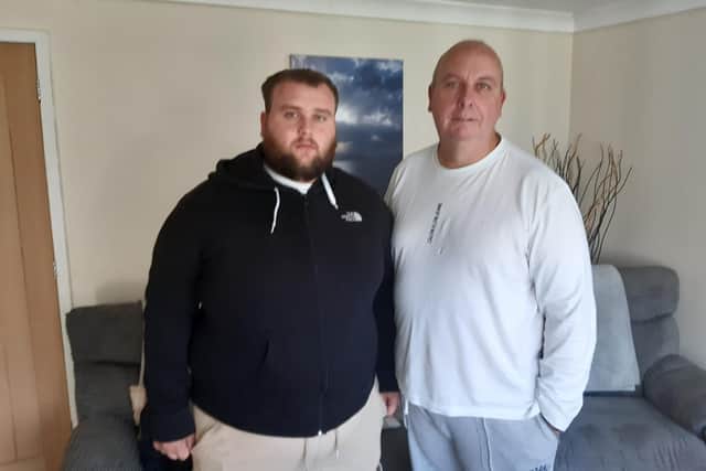 Gary Elliott, 57, with son Connor Elliot, 23, before his visa was issued.