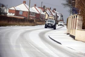 Snow and ice storm on Moor Lane, Cleadon