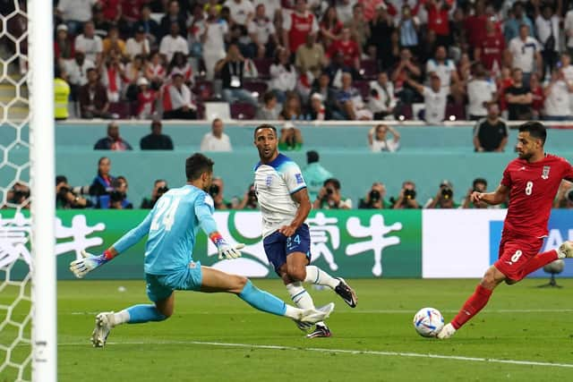 England's Callum Wilson squares the ball for team-mate Jack Grealish to score their side's sixth goal.